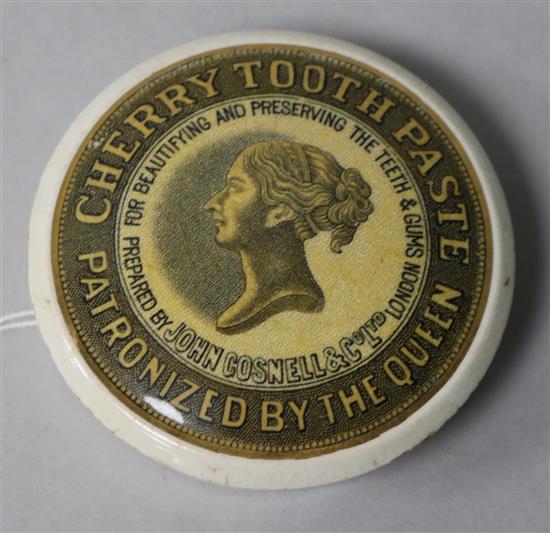 A pot lid Cherry Toothpaste, Patronized by the Queen, diam. 3.5cm